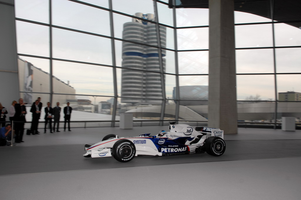 BMW SAUBER F1 08, Monday 14th January 2008 BMW Welt, Munich, Germany. The Launch of the BMW Sauber F1.08. BMW Sauber F1 Team driver Nick Heidfeld (GER) drives the new BMW Sauber F1.08 for the first time This image is copyright free for editorial use © BMW AG  
