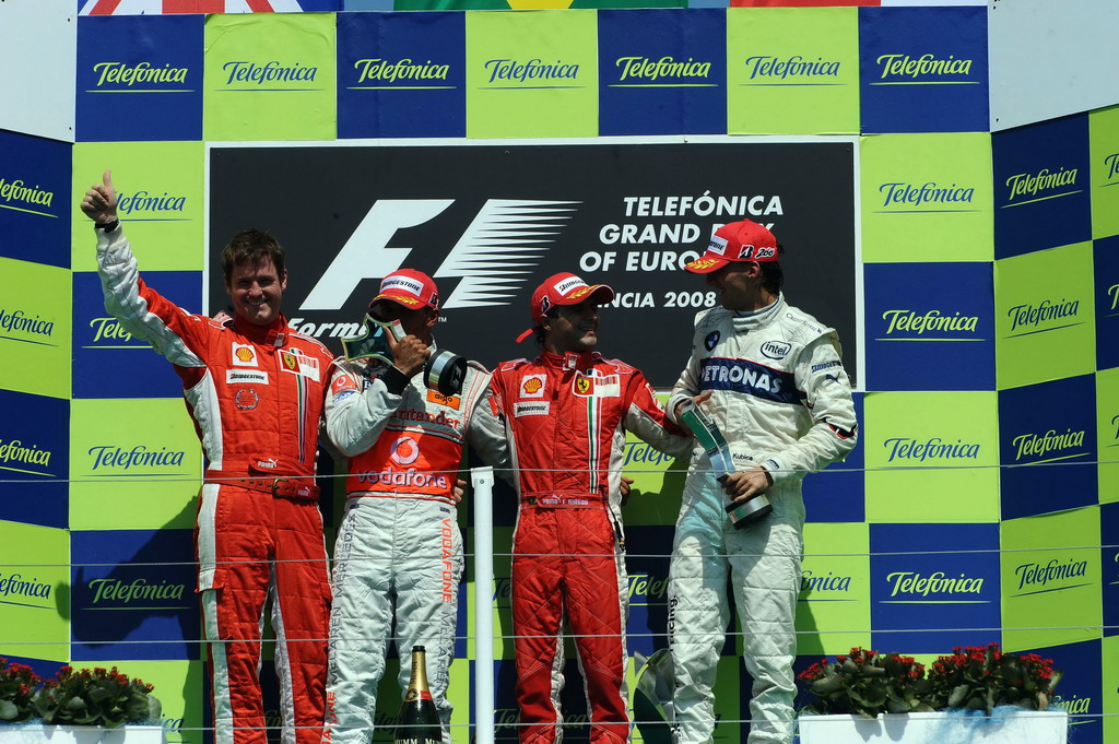GP EUROPA, EUROPEAN GRAND PRIX F1/2008 -  VALENCIA 24/08/2008 - LEWIS HAMILTON (2ND) - FELIPE MASSA (WINNER) - ROBERT KUBICA (3RD) WITH FERRARI MECCANIC

© FOTO ERCOLE COLOMBO FOR BRIDGESTONE
