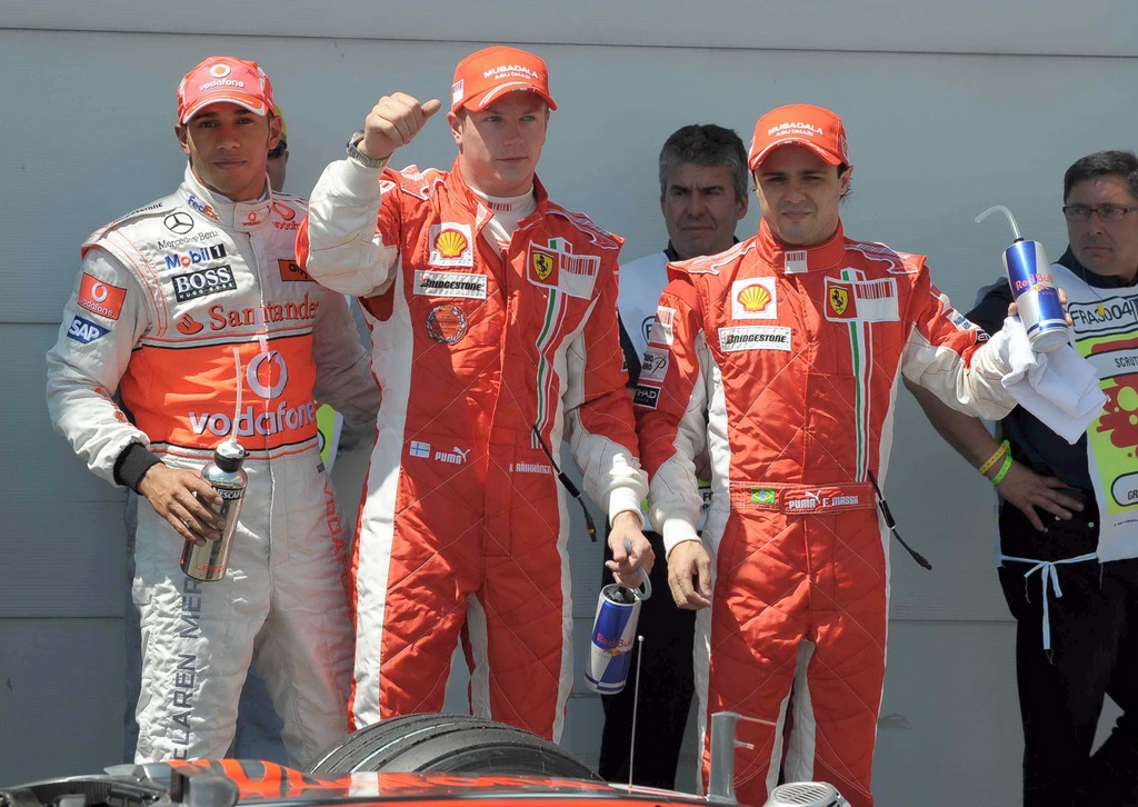 GP FRANCIA, FRENCH GRAND PRIX F1/2008 - MAGNY COURS 21/06/2008 - LEWIS HAMILTON (3RD) - KIMI RAIKKONEN (POLE) - FELIPE MASSA (2ND)
© FOTO ERCOLE COLOMBO FOR BRIDGESTONE