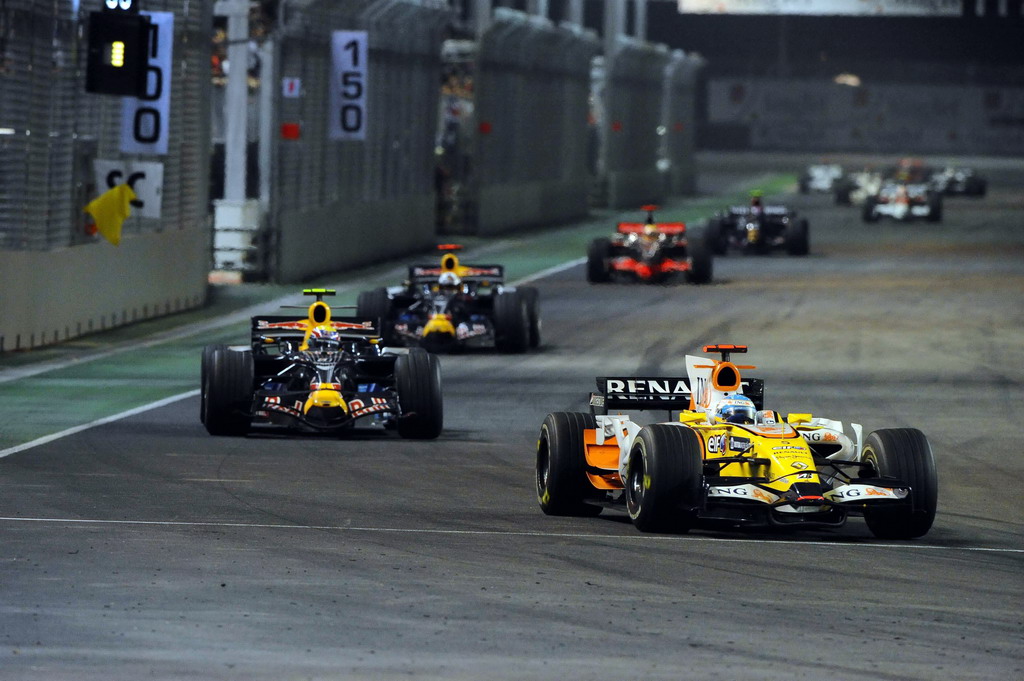 GP SINGAPORE, SINGAPORE GRAND PRIX F1/2008 -  SINGAPORE 28/09/2008  - FERNANDO ALONSO - MARK WEBBER - DAVID COULTHARD - LEWIS HAMILTON 
© FOTO ERCOLE COLOMBO FOR BRIDGESTONE