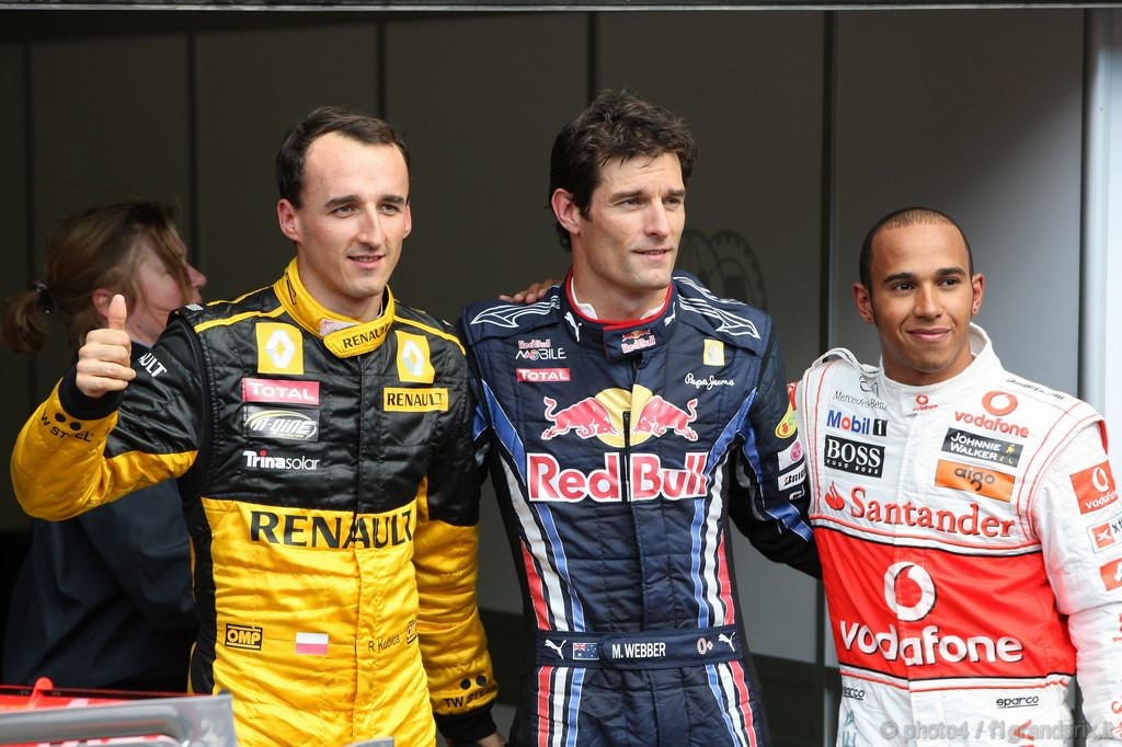 GP Belgio, Qualifiche, Robert Kubica (POL), Renault F1 Team, R30 terzo, Mark Webber (AUS), Red Bull Racing, RB6 pole position e Lewis Hamilton (GBR), McLaren  Mercedes, MP4-25 secondo 