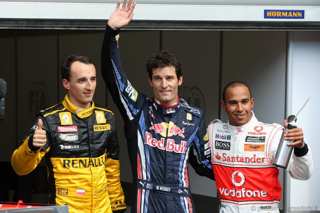 GP Belgio, Qualifiche, Robert Kubica (POL), Renault F1 Team, R30 terzo, Mark Webber (AUS), Red Bull Racing, RB6 pole position e Lewis Hamilton (GBR), McLaren  Mercedes, MP4-25 secondo 