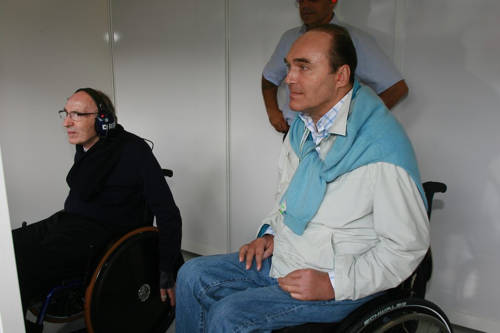 GP Belgio, Venerdi', Sir Frank Williams(gbr),Team Principal Williams F1 Team e Philippe Streiff (FRA), Ex F1 driver