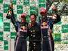 GP Brasile, Gara, Sebastian Vettel (GER), Red Bull Racing, RB6 vincitore, Mark Webber (AUS), Red Bull Racing, RB6 secondo e Christian Horner (GBR), Red Bull Racing, Sporting Director 