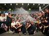 GP Brasile, Gara Festeggiamenti, Sebastian Vettel (GER), Red Bull Racing, RB6 vincitore e Mark Webber (AUS), Red Bull Racing, RB6 secondo 