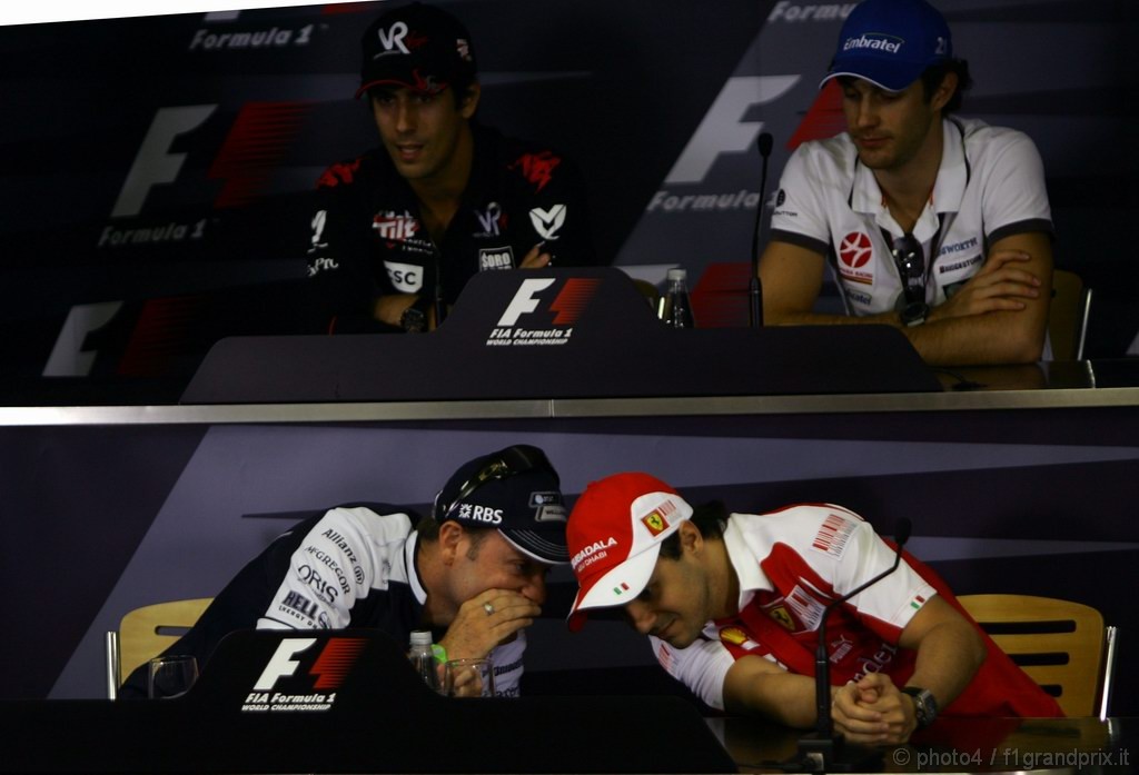 GP Brasile, Giovedi', Conferenza Stampa, Lucas Di Grassi (BRA), Virgin Racing, VR-01, Bruno Senna (BRA), Hispania Racing F1 Team (HRT), F110, Rubens Barrichello (BRA), Williams, FW32 e Felipe Massa (BRA), Ferrari, F10 