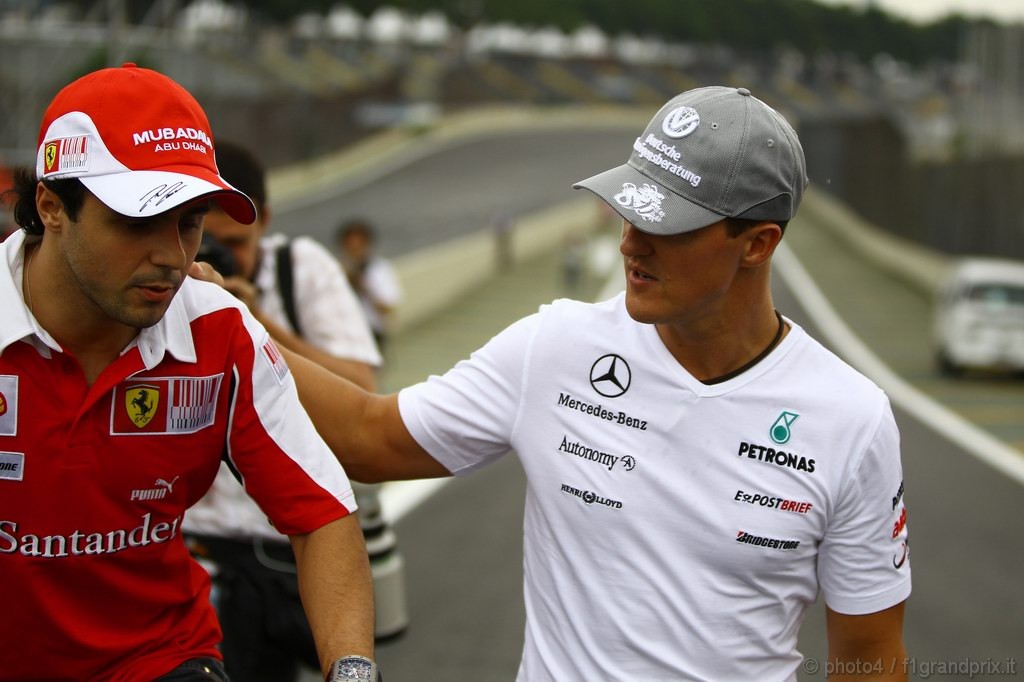 GP Brasile, Giovedi', Felipe Massa (BRA), Ferrari, F10 e Michael Schumacher (GER), Mercedes GP  F1 Team, MGP W01 