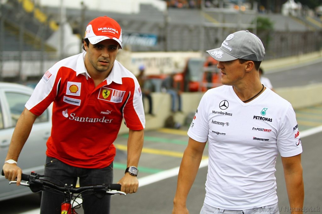 GP Brasile, Giovedi', Felipe Massa (BRA), Ferrari, F10 e Michael Schumacher (GER), Mercedes GP  F1 Team, MGP W01 