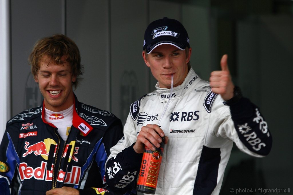 GP Brasile, Qualifiche, Nico Hulkenberg (GER), Williams, FW32 pole position e Sebastian Vettel (GER), Red Bull Racing, RB6 
