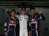 GP Brasile, Qualifiche, Sebastian Vettel (GER), Red Bull Racing, RB6 secondo, Nico Hulkenberg (GER), Williams, FW32 pole position e Mark Webber (AUS), Red Bull Racing, RB6 terzo 