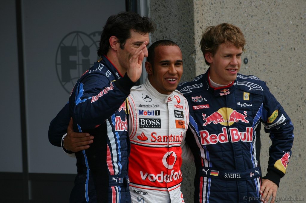 GP Canada, Qualifiche, Lewis Hamilton (GBR), McLaren  Mercedes, MP4-25 pole position, Mark Webber (AUS), Red Bull Racing, RB6 secondo e Sebastian Vettel (GER), Red Bull Racing, RB6 terzo 