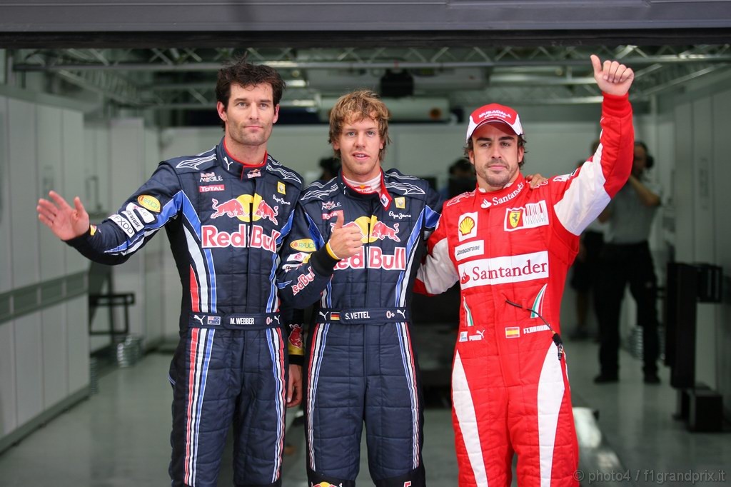 GP Corea, Qualifiche, Mark Webber (AUS), Red Bull Racing, RB6 secondo, Sebastian Vettel (GER), Red Bull Racing, RB6 pole position e Fernando Alonso (ESP), Ferrari, F10 terzo 