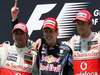 GP Europa, Gara, Sebastian Vettel (GER), Red Bull Racing, RB6 vincitore, Lewis Hamilton (GBR), McLaren  Mercedes, MP4-25 secondo e Jenson Button (GBR), McLaren  Mercedes, MP4-25 terzo 