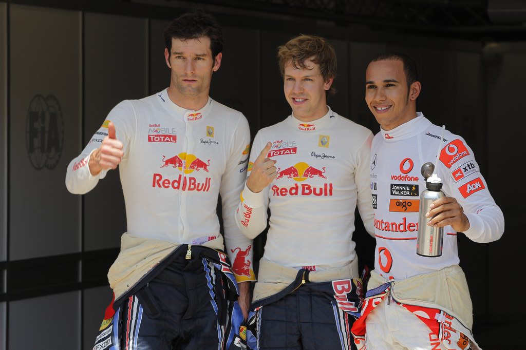 GP Europa, Qualifiche, Sebastian Vettel (GER), Red Bull Racing, RB6 pole position, Mark Webber (AUS), Red Bull Racing, RB6 secondo e Lewis Hamilton (GBR), McLaren  Mercedes, MP4-25 terzo 