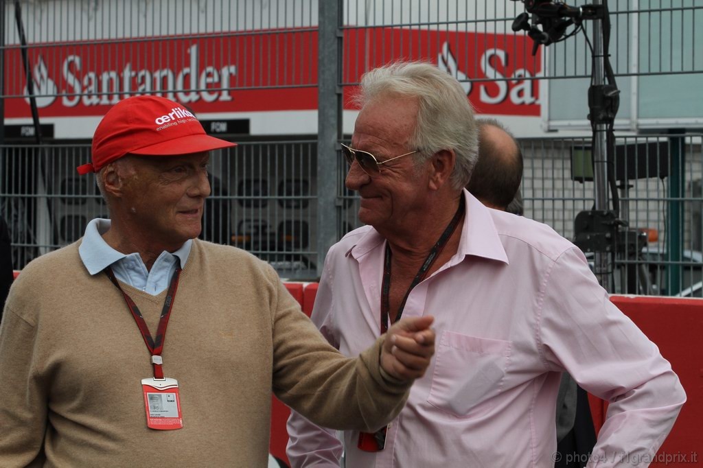GP Germania, Gara, Nikki Lauda (AU) e John Button (GBR), father of Jenson Button (GBR) 