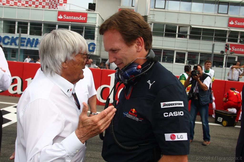 GP Germania, Gara, Bernie Ecclestone (GBR), President e CEO of Formula One Management e Christian Horner (GBR), Red Bull Racing, Sporting Director