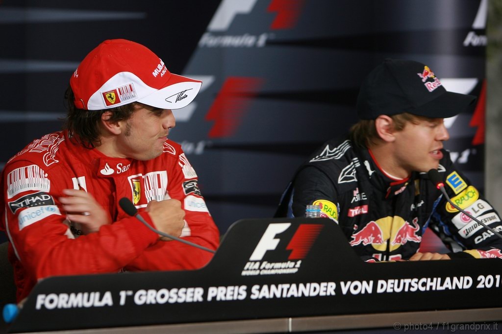 GP Germania, Gara, Conferenza Stampa, Fernando Alonso (ESP), Ferrari, F10 e Felipe Massa (BRA), Ferrari, F10 e Sebastian Vettel (GER), Red Bull Racing, RB6