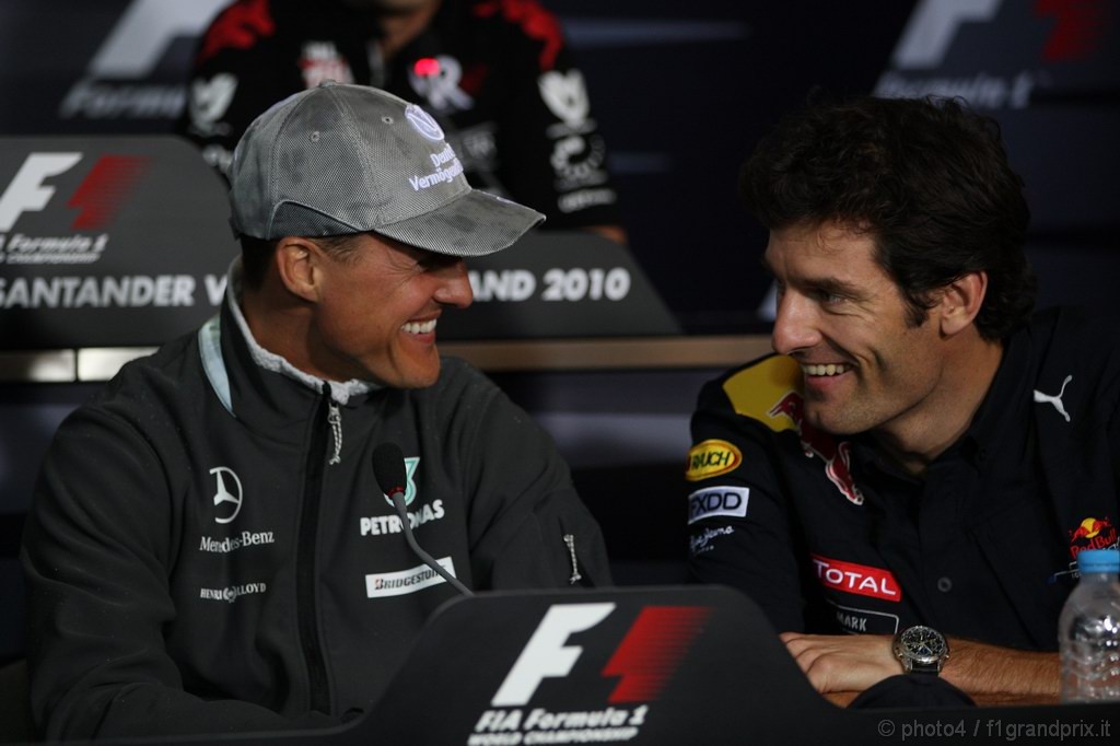 GP Germania, Giovedi', Conferenza Stampa, Michael Schumacher (GER), Mercedes GP  F1 Team, MGP W01 e Mark Webber (AUS), Red Bull Racing, RB6 