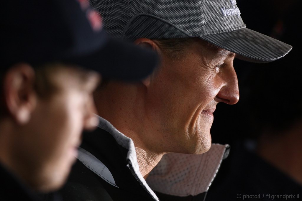GP Germania, Giovedi', Conferenza Stampa, Sebastian Vettel (GER), Red Bull Racing, RB6 e Michael Schumacher (GER), Mercedes GP  F1 Team, MGP W01 