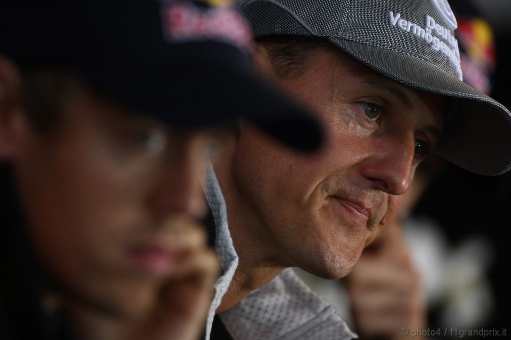 GP Germania, Giovedi', Conferenza Stampa, Sebastian Vettel (GER), Red Bull Racing, RB6 e Michael Schumacher (GER), Mercedes GP  F1 Team, MGP W01 