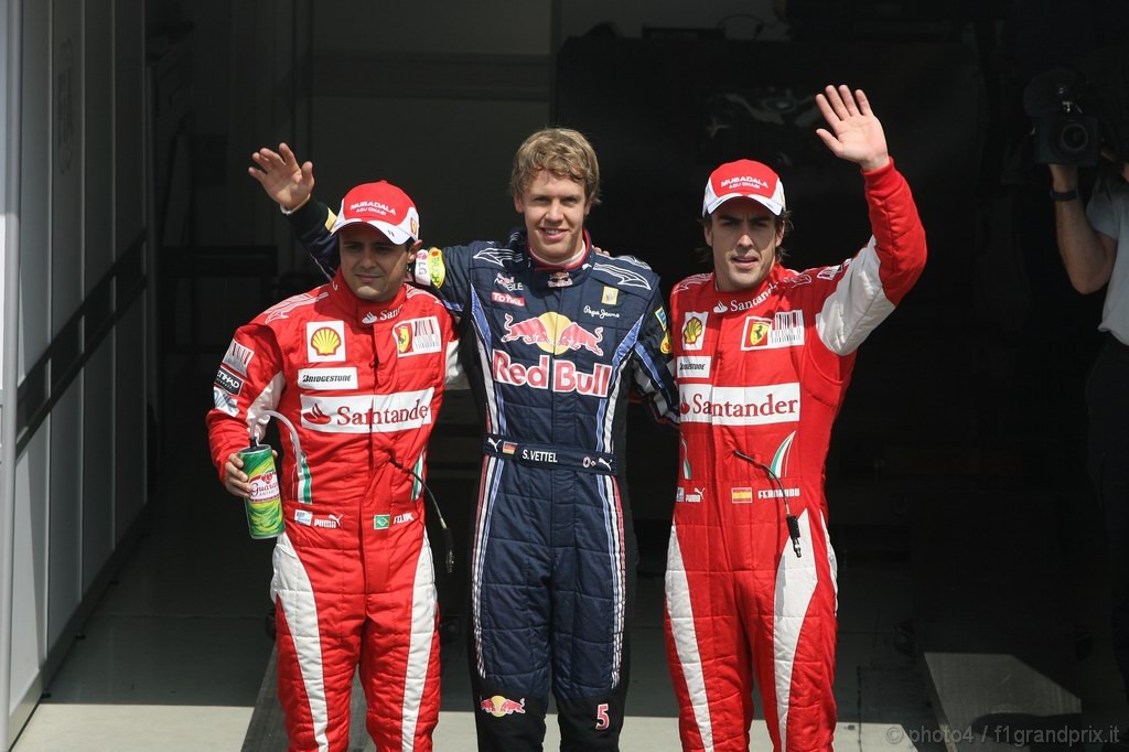 GP Germania, Qualifiche, Sebastian Vettel (GER), Red Bull Racing, RB6 pole position, Fernando Alonso (ESP), Ferrari, F10 secondo e Felipe Massa (BRA), Ferrari, F10 terzo 