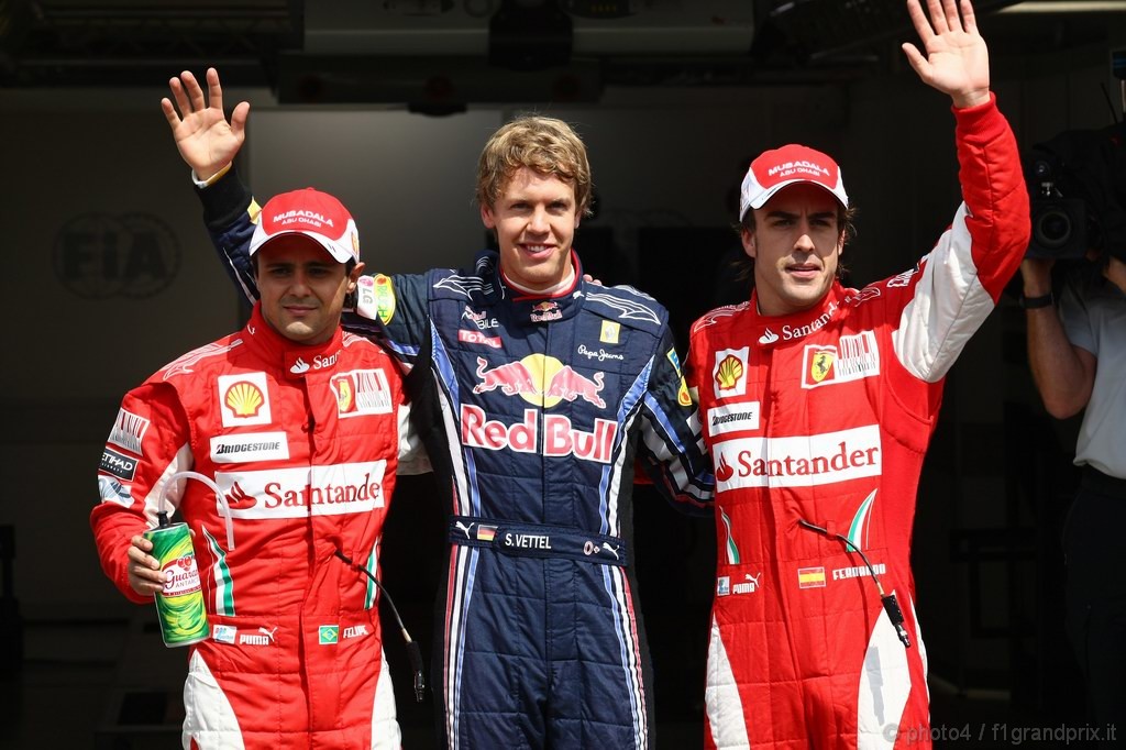 GP Germania, Qualifiche, Sebastian Vettel (GER), Red Bull Racing, RB6 pole position, Fernando Alonso (ESP), Ferrari, F10 secondo e Felipe Massa (BRA), Ferrari, F10 terzo 