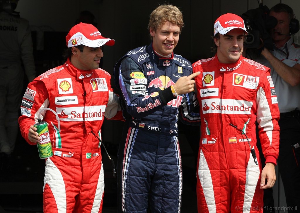 GP Germania, Qualifiche, Sebastian Vettel (GER), Red Bull Racing, RB6 pole position, Fernando Alonso (ESP), Ferrari, F10 secondo e Felipe Massa (BRA), Ferrari, F10 terzo 
