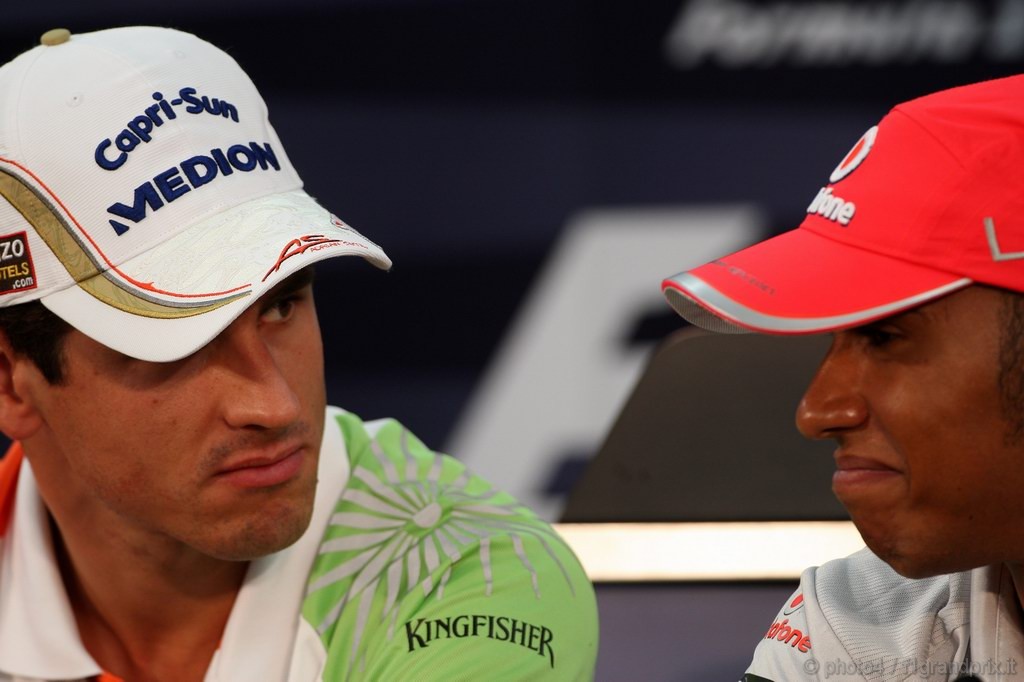 GP Giappone, Giovedi', Conferenza Stampa, Adrian Sutil (GER), Force India F1 Team, VJM03 e Lewis Hamilton (GBR), McLaren  Mercedes, MP4-25 