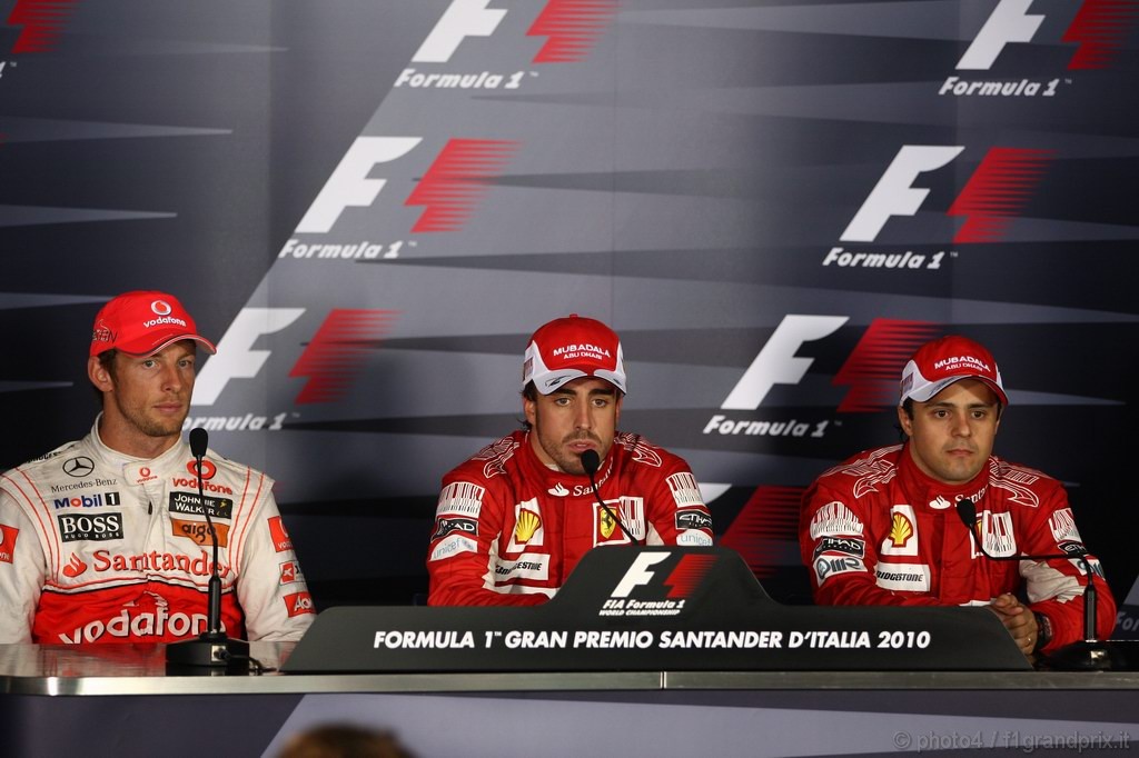 GP Italia, Gara, Conferenza Stampa, Fernando Alonso (ESP), Ferrari, F10 vincitore, Jenson Button (GBR), McLaren  Mercedes, MP4-25 secondo e Felipe Massa (BRA), Ferrari, F10 terzo 
