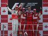 GP Italia, Gara, Fernando Alonso (ESP), Ferrari, F10 vincitore, Jenson Button (GBR), McLaren  Mercedes, MP4-25 secondo, Felipe Massa (BRA), Ferrari, F10 terzo e Stefano Domenicali (ITA), Head of the Gestione Sportiva 