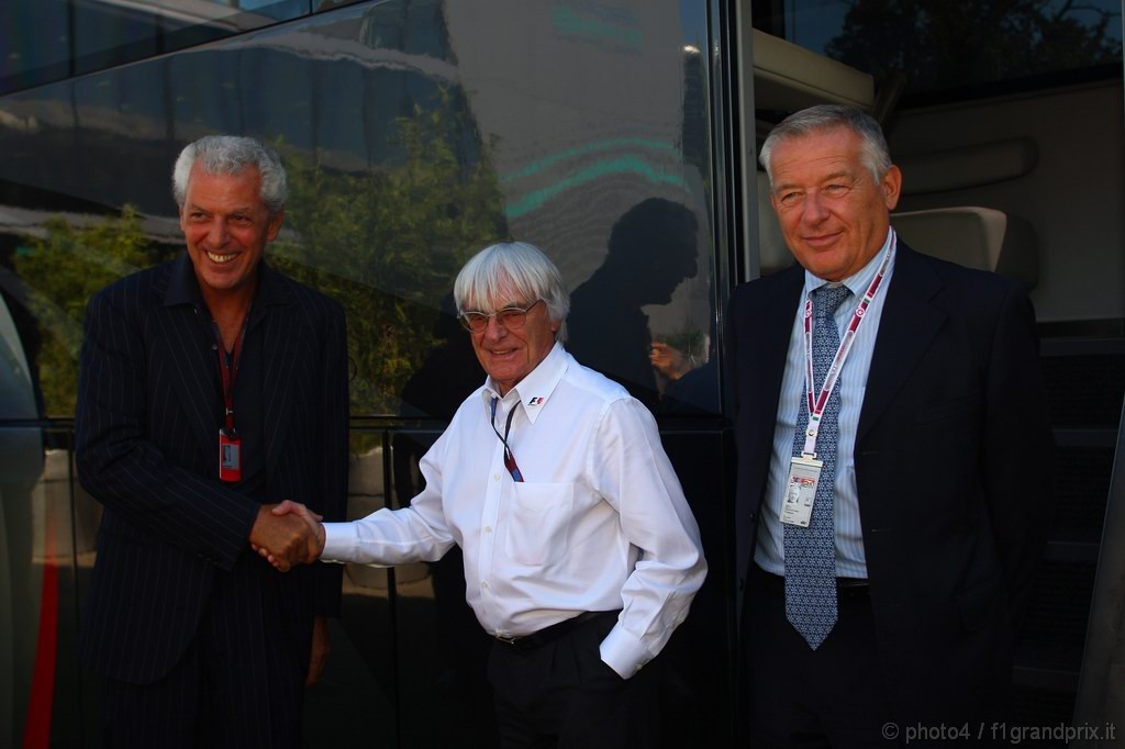 GP Italia, Venerdi', Marco Tranchetti Provera (ITA) with Bernie Ecclestone (GBR), President e CEO of Formula One Management  e Francesco Gori (ITA), Director Pirelli Italy