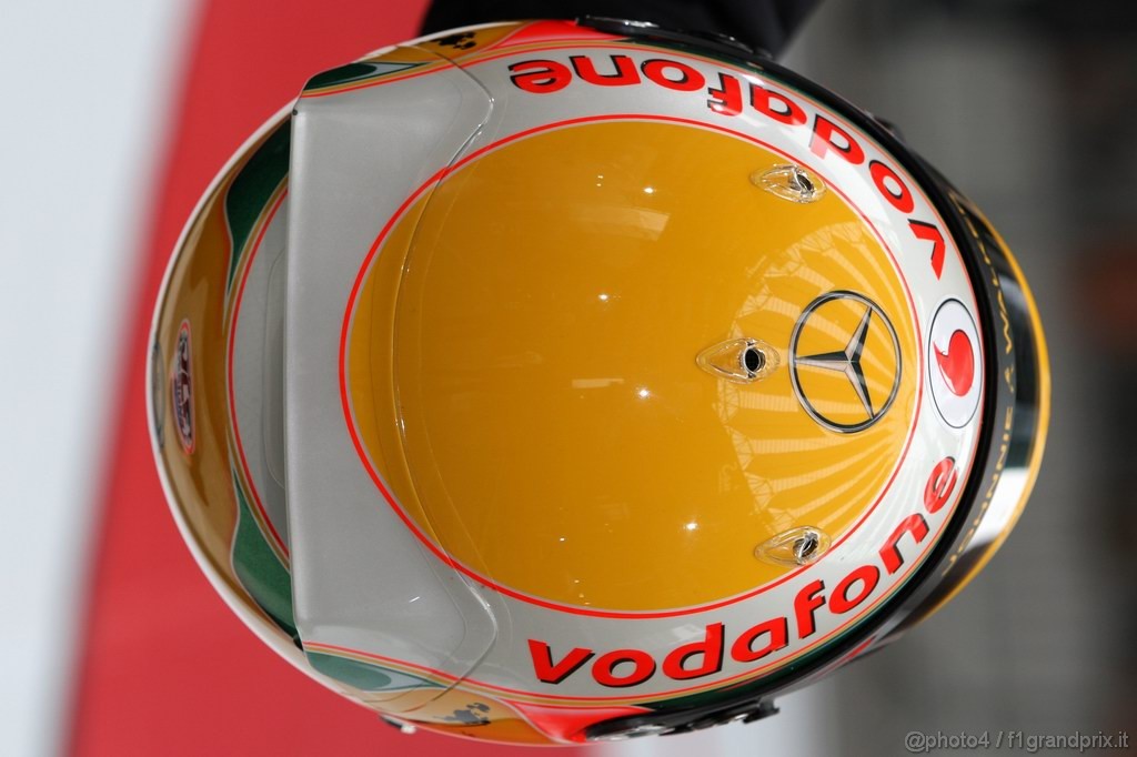 Caschi Piloti 2011, 
Helmet of Lewis Hamilton (GBR), McLaren Mercedes - Vodafone McLaren Mercedes MP4-26 Launch 