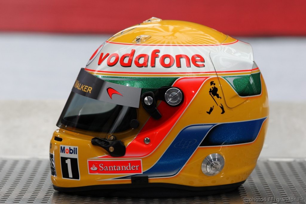 Caschi Piloti 2011, 
Helmet of Lewis Hamilton (GBR), McLaren Mercedes - Vodafone McLaren Mercedes MP4-26 Launch 