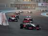 GP ABU DHABI, 13.11.2011- Gara, Lewis Hamilton (GBR), McLaren  Mercedes, MP4-26 davanti a Jenson Button (GBR), McLaren  Mercedes, MP4-26 e Fernando Alonso (ESP), Ferrari, F-150 Italia 