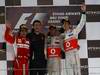 GP ABU DHABI, 13.11.2011- Gara, Lewis Hamilton (GBR), McLaren  Mercedes, MP4-26 vincitore, Fernando Alonso (ESP), Ferrari, F-150 Italia secondo e Jenson Button (GBR), McLaren  Mercedes, MP4-26 terzo 