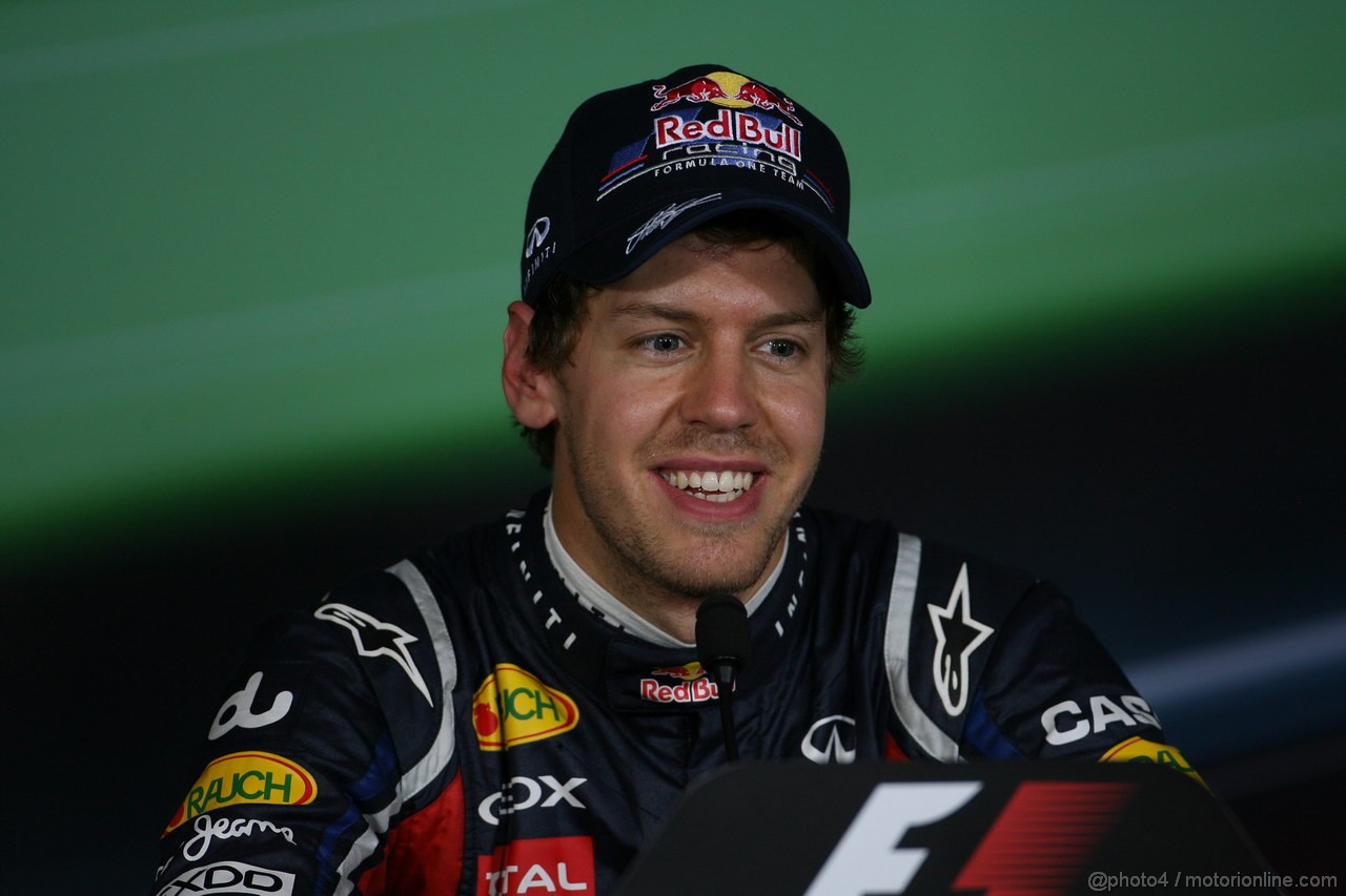 GP ABU DHABI, 12.11.2011- Qualifiche, Conferenza Stampa Sebastian Vettel (GER), Red Bull Racing, RB7 pole position 