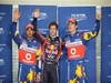 GP ABU DHABI, 12.11.2011- Qualifiche, Sebastian Vettel (GER), Red Bull Racing, RB7 pole position, Lewis Hamilton (GBR), McLaren  Mercedes, MP4-26 secondo e Jenson Button (GBR), McLaren  Mercedes, MP4-26 terzo 