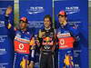 GP ABU DHABI, 12.11.2011- Qualifiche, Sebastian Vettel (GER), Red Bull Racing, RB7 pole position, Lewis Hamilton (GBR), McLaren  Mercedes, MP4-26 secondo e Jenson Button (GBR), McLaren  Mercedes, MP4-26 terzo 