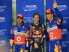 GP ABU DHABI, 12.11.2011- Qualifiche, Sebastian Vettel (GER), Red Bull Racing, RB7 pole position, Lewis Hamilton (GBR), McLaren  Mercedes, MP4-26 secondo e Jenson Button (GBR), McLaren  Mercedes, MP4-26 terzo 