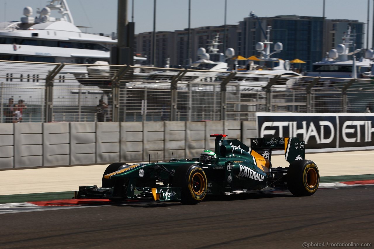 GP ABU DHABI, 11.11.2011- Prove Libere 1, Venerdi', Heikki Kovalainen (FIN), Team Lotus, TL11