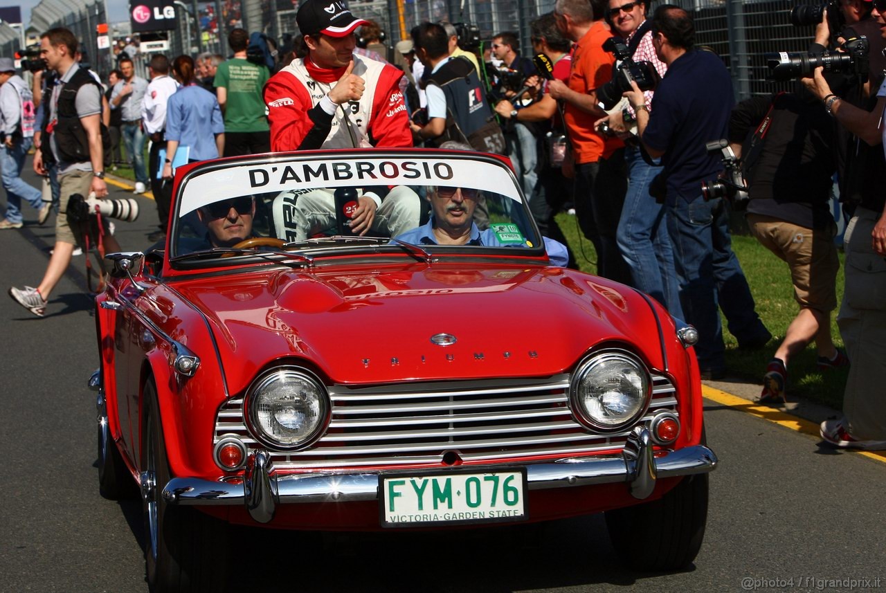 GP AUSTRALIA, 27.03.2011- Jerome D'Ambrosio (BEL), Marussia Virgin Racing VR-02 at drivers parade  