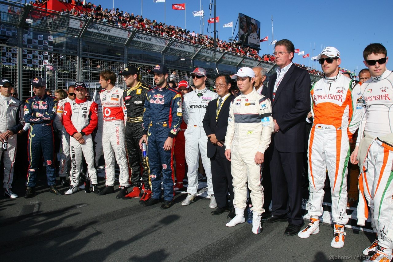 GP AUSTRALIA, 27.03.2011- Gara, Drivers in one minute of silence for the victims of the earthquake in Japan