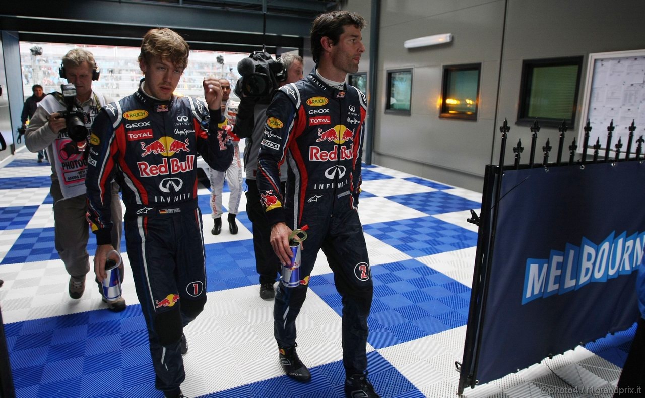 GP AUSTRALIA, 26.03.2011- Qualifiche, Sebastian Vettel (GER), Red Bull Racing, RB7 pole position e Mark Webber (AUS), Red Bull Racing, RB7 terzo 