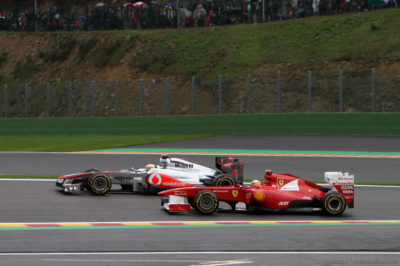 GP BELGIO, 26.08.2011- Prove Libere 2, Venerdi', Lewis Hamilton (GBR), McLaren  Mercedes, MP4-26 e Fernando Alonso (ESP), Ferrari, F-150 Italia 