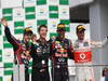 GP BRASILE, 27.11.2011- Gara, Sebastian Vettel (GER), Red Bull Racing, RB7 secondo, Mark Webber (AUS), Red Bull Racing, RB7 vincitore e Jenson Button (GBR), McLaren  Mercedes, MP4-26 terzo 