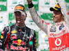 GP BRASILE, 27.11.2011- Gara, Mark Webber (AUS), Red Bull Racing, RB7 vincitore e Jenson Button (GBR), McLaren  Mercedes, MP4-26 terzo 