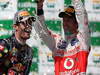 GP BRASILE, 27.11.2011- Gara, Mark Webber (AUS), Red Bull Racing, RB7 vincitore e Jenson Button (GBR), McLaren  Mercedes, MP4-26 terzo 