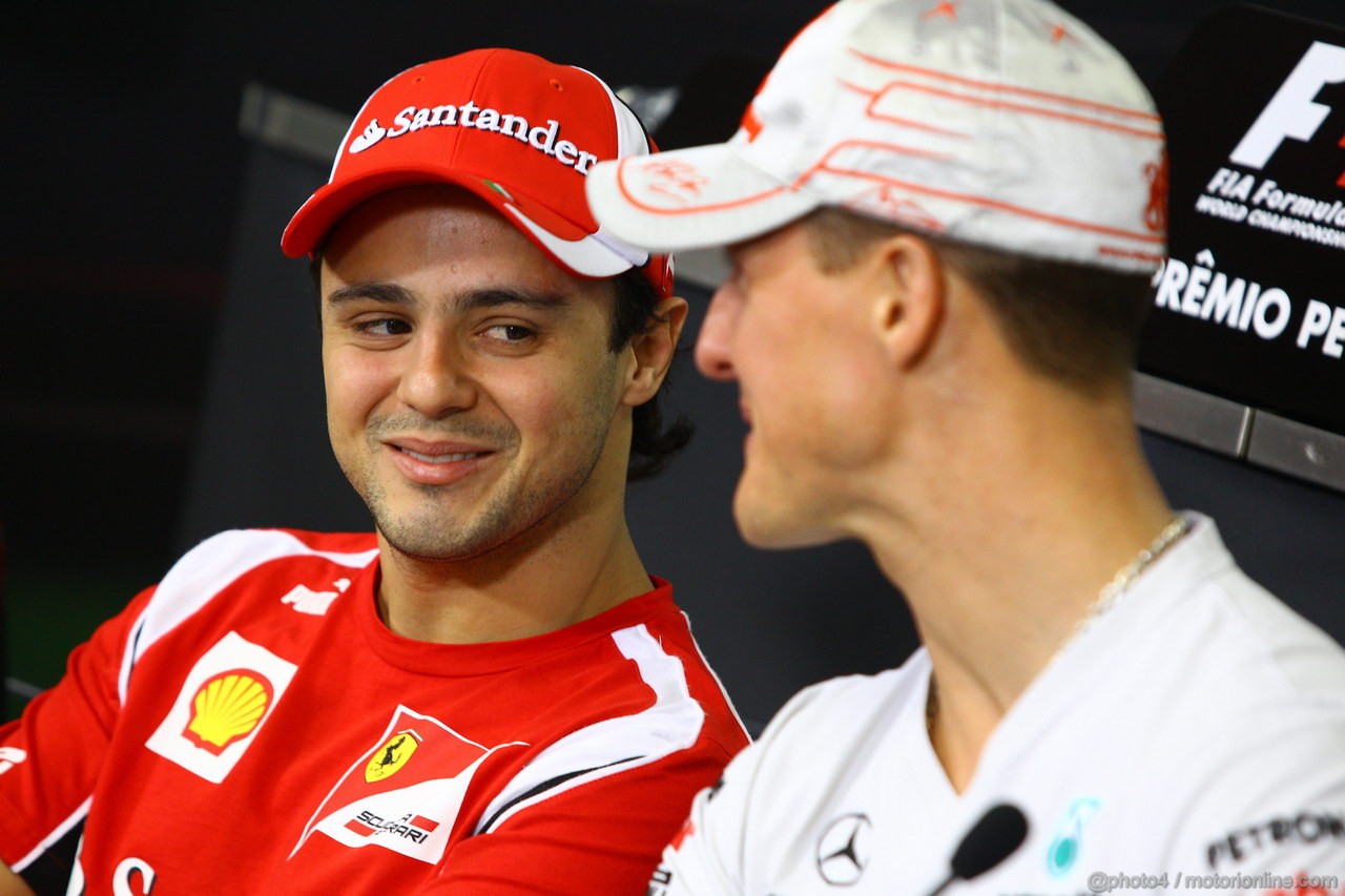 GP BRASILE, 24.11.2011- Conferenza Stampa, Felipe Massa (BRA), Ferrari, F-150 Italia e Michael Schumacher (GER), Mercedes GP Petronas F1 Team, MGP W02 