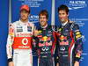 GP BRASILE, 26.11.2011- Qualifiche, Sebastian Vettel (GER), Red Bull Racing, RB7 pole position, Mark Webber (AUS), Red Bull Racing, RB7 secondo e Jenson Button (GBR), McLaren  Mercedes, MP4-26 terzo 