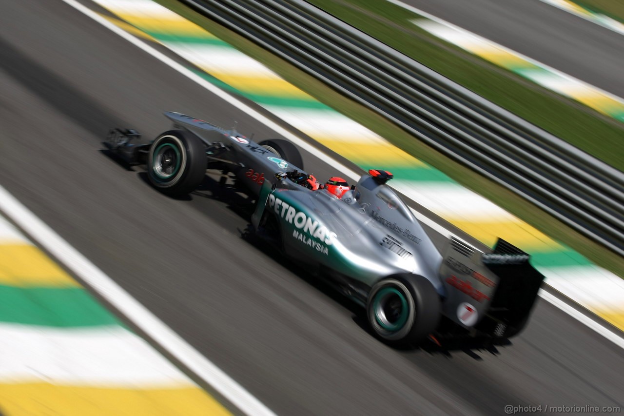 GP BRASILE, 25.11.2011- Prove Libere 2, Venerdi', Michael Schumacher (GER), Mercedes GP Petronas F1 Team, MGP W02 